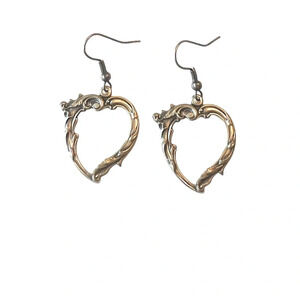 Heart Earrings Brass Vintage Style Victorian NWT New Art Deco Art Nouveau Gift